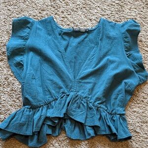 Fancyinn Women's Teal Ruffle Blouse